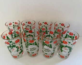 Vintage 1950 Christmas New Years Hazel Atlas Glasses-Set of Eight