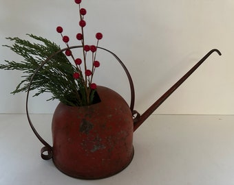 Vintage Red Metal Small Watering Can