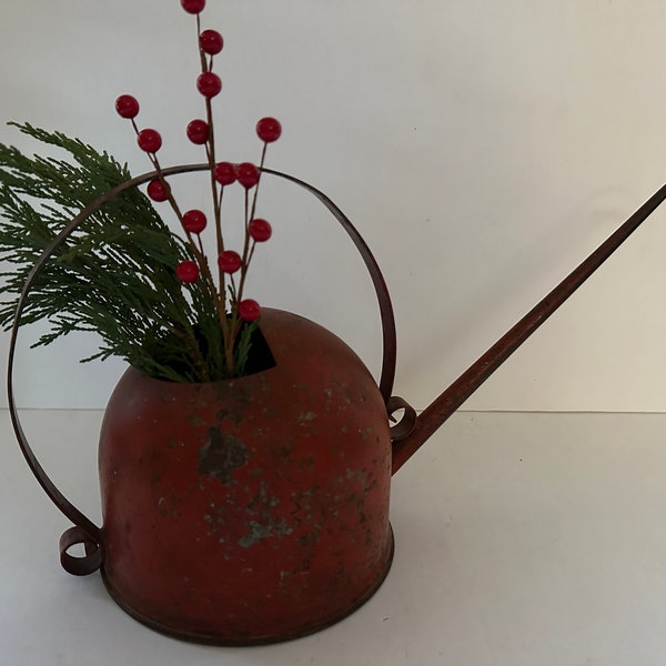 Vintage Red Metal Small Watering Can