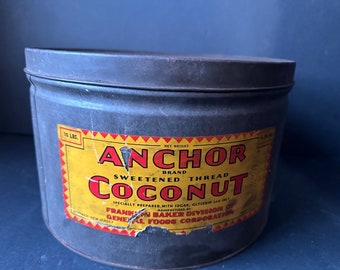 Vintage 1920 Advertising Tin Anchor Brand Coconut