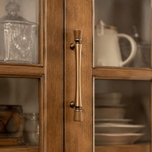 French Antique Brass Cabinet Pulls with Walnut Ends, Vintage Drawer Handles for Dresser Cabinet Decor