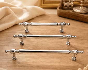 Heller Chrom-Schrankgriff, Schubladenknauf im Vintage-Stil, dekorative Möbelbeschläge, Lochabstand 96 mm 128 mm 160 mm