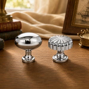 French Polished Chrome Brass Cabinet Knob, Luxury Silver Drawer Pull, Cream Style Cupboard Door Handle, Vintage Round Kitchen Hardware