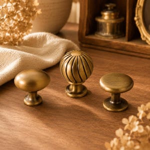 French Antique Brass Cabinet Knobs, Vintage Drawer Pulls, Single Hole Zinc Alloy Furniture Hardware