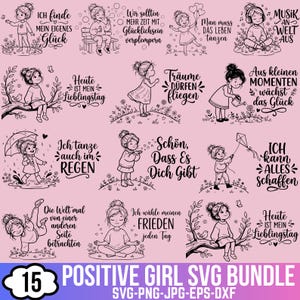 Positiv flicka plotterfil laserpaket SVG, familj Cricut, handritad linjeteckning för kvinnor, silhuett, tyska flickaordspråk, digital nedladdning