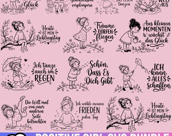 Positive Girl Plotter-Datei-Bundle (SVG), Familien-Cricut, handgezeichnete Linienkunst für Frauen, Silhouette, deutsche Mädchensprüche, digitaler Download