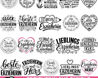 Pacchetto SVG Erzieherin, insegnante di scuola materna, progettazione di ringraziamento dell'asilo, citazioni di apprezzamento dell'insegnante tedesco, asilo tedesco, Silhouette