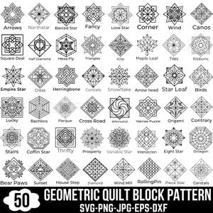 Geometric Quilt Block Patterns, Most Popular Easy Barn Quilt SVG, Patchwork Design, Geometric Svg, Quilt Pattern Svg, Quilt Star For Cricut