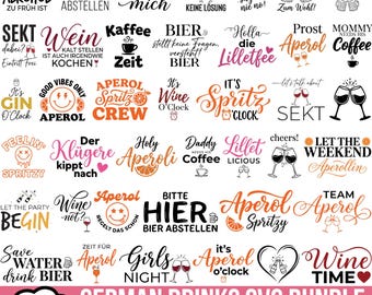 German Drinks Plotter File Svg Bundle, German Svg, German Wine Sayings Svg, Wine o clock, German Aperol Svg, Coffee Svg, Cricut & Silhouette