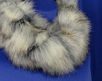 Faux Fur Scarf - Cream, Gray  Faux Fur Cowl - Short Faux Fur Infinity Scarf .