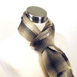 Brown Plaid Scarf Brown, Taupe Plaid Wool Scarf Long Plaid Scarf Plaid Woven Wool Scarf Men's Plaid Scarf Men's Wool Scarf image 1