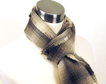 Brown Plaid Scarf - Brown, Taupe Plaid Wool Scarf - Long Plaid Scarf - Plaid Woven Wool Scarf - Men's Plaid Scarf - Men's Wool Scarf