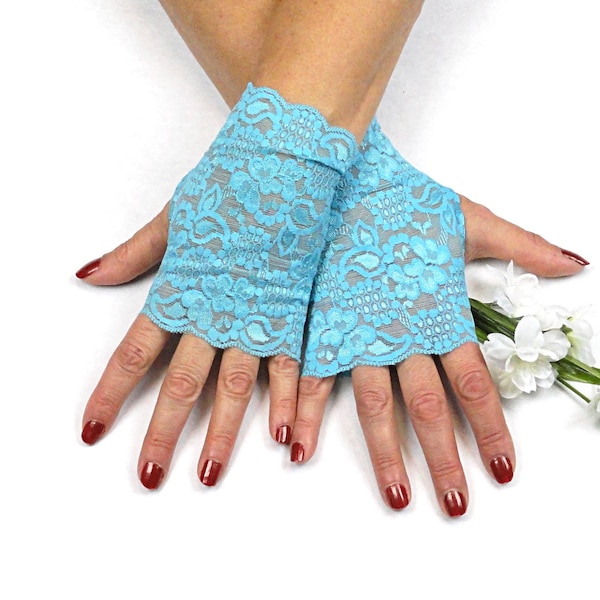 Aqua Blue Gloves- Turquoise Lace Fingerless Gloves  - Mother of the Bride Accessory - Aqua Blue Wedding
