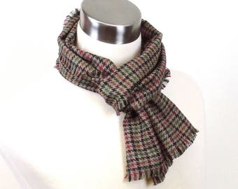 Long Plaid Wool Scarf  - Taupe Plaid Scarf - Black, Cranberry, Green, Taupe Wool Scarf - Men's Plaid Wool Scarf - Men's Wool Scarf