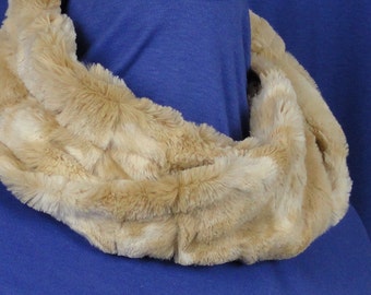 Faux Fur Scarf - Caramel, Cream Textured Rabbit Minky Scarf - Faux Fur Cowl .