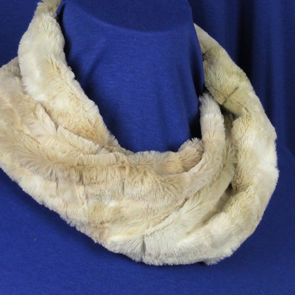 Faux Fur Scarf - Taupe, Cream Textured Rabbit Minky Scarf - Faux Fur Cowl .