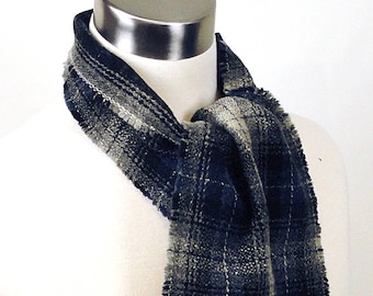 Blue Black Plaid Scarf  -  Black Blue Plaid Wool Scarf  - Long Plaid Scarf - Long Plaid Wool Scarf  - Long Wool Scarf - Men's Plaid Scarf