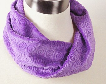 Purple Minky Cowl - Orchid Textured Minky Infinity Scarf - Purple Short No Fuss Scarf