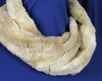 Faux Fur Scarf - Taupe, Cream Textured Rabbit Minky Scarf - Faux Fur Cowl .