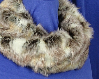 Faux Fur Cowl - Faux Fur Infinity Scarf - Textured Wild Rabbit Faux Fur Scarf - Faux Rabbit Cowl - Short Faux Fur Scarf
