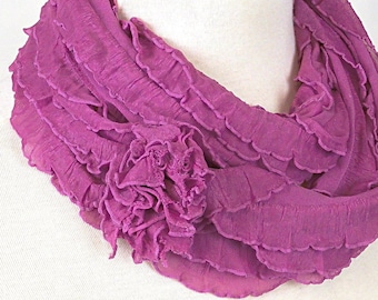 Raspberry Pink Infinity Scarf - Fuschia Ruffled Scarf - Circle Scarf