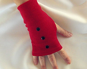 Red Wool Gloves - Scarlet Fingerless Gloves -