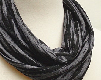 Striped Infinity Scarf Charcoal, Black  -   Easy Long Circle Scarf