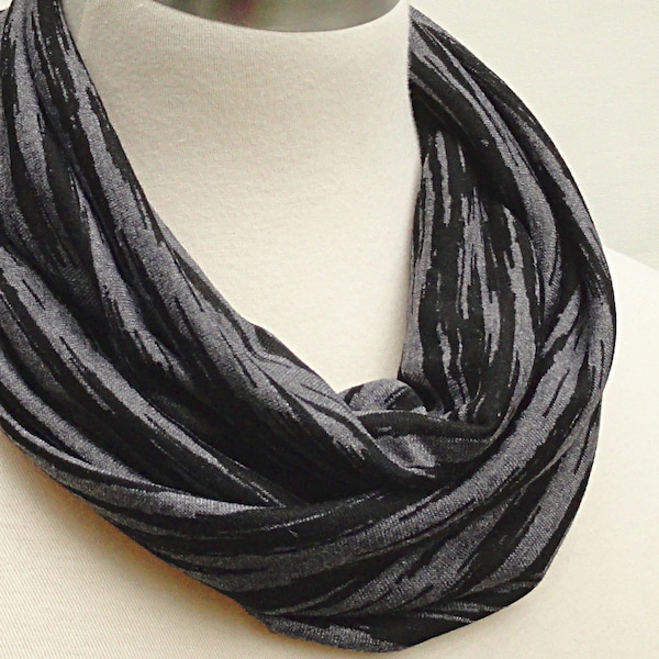 Striped Infinity Scarf Charcoal, Black  -   Easy Long Circle Scarf