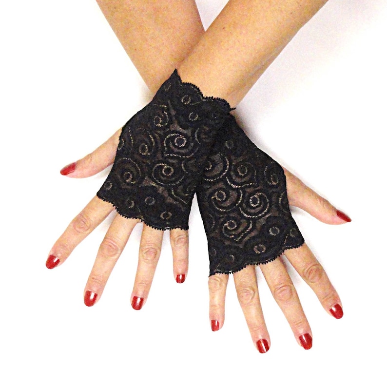 Black Lace Fingerless Gloves Black Gothic Victorian Wedding Etsy