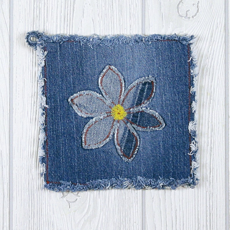 Flower Power Blue Jean Pot Holders Daisy Denim Pot Holders Flower Power Pot Holders Blue Pot Holders Denim Flower Pot Holders image 5