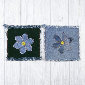 Flower Power Blue Jean Pot Holders Daisy Denim Pot Holders Flower Power Pot Holders Blue Pot Holders Denim Flower Pot Holders image 4