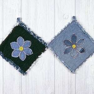 Flower Power Blue Jean Pot Holders Daisy Denim Pot Holders Flower Power Pot Holders Blue Pot Holders Denim Flower Pot Holders image 2