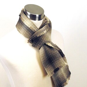 Brown Plaid Scarf Brown, Taupe Plaid Wool Scarf Long Plaid Scarf Plaid Woven Wool Scarf Men's Plaid Scarf Men's Wool Scarf image 4