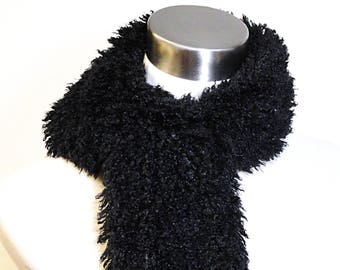 Black Faux Fur Scarf  - Long Black Faux Fur Scarf - Long Fur Scarf - Curly Llama Fur Scarf  -