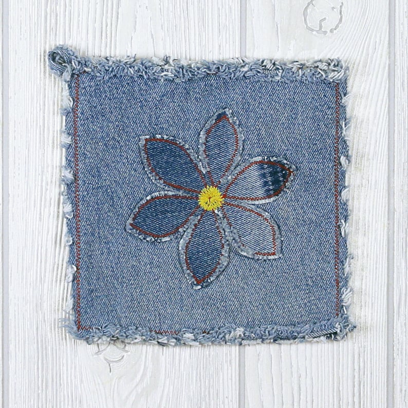 Flower Power Blue Jean Pot Holders Daisy Denim Pot Holders Flower Power Pot Holders Blue Pot Holders Denim Flower Pot Holders image 3