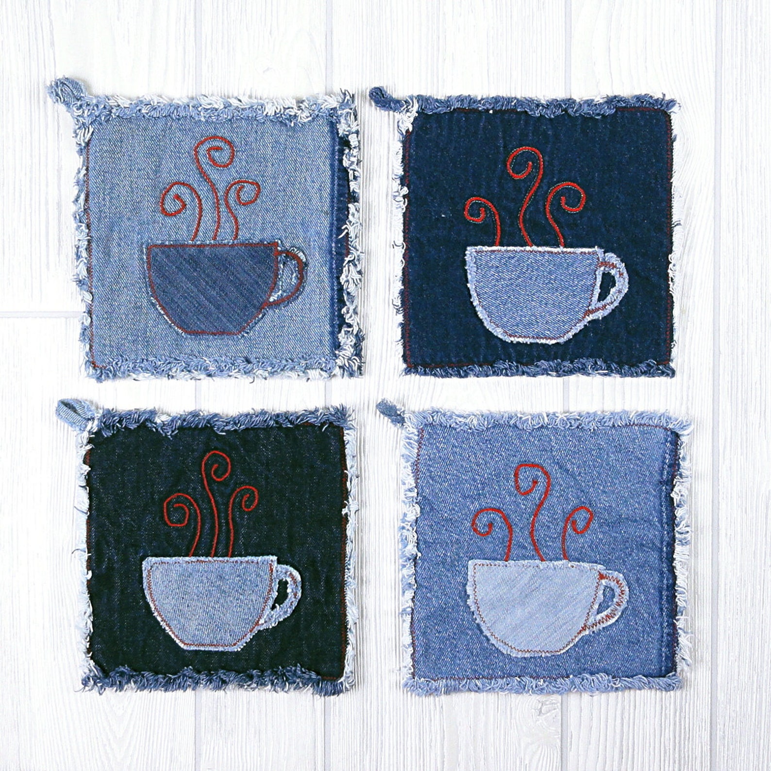 Denim Potholders Coffee Lover Pot Holder Eco Friendly Etsy
