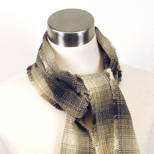 Brown Plaid Scarf Brown, Taupe Plaid Wool Scarf Long Plaid Scarf Plaid Woven Wool Scarf Men's Plaid Scarf Men's Wool Scarf image 2