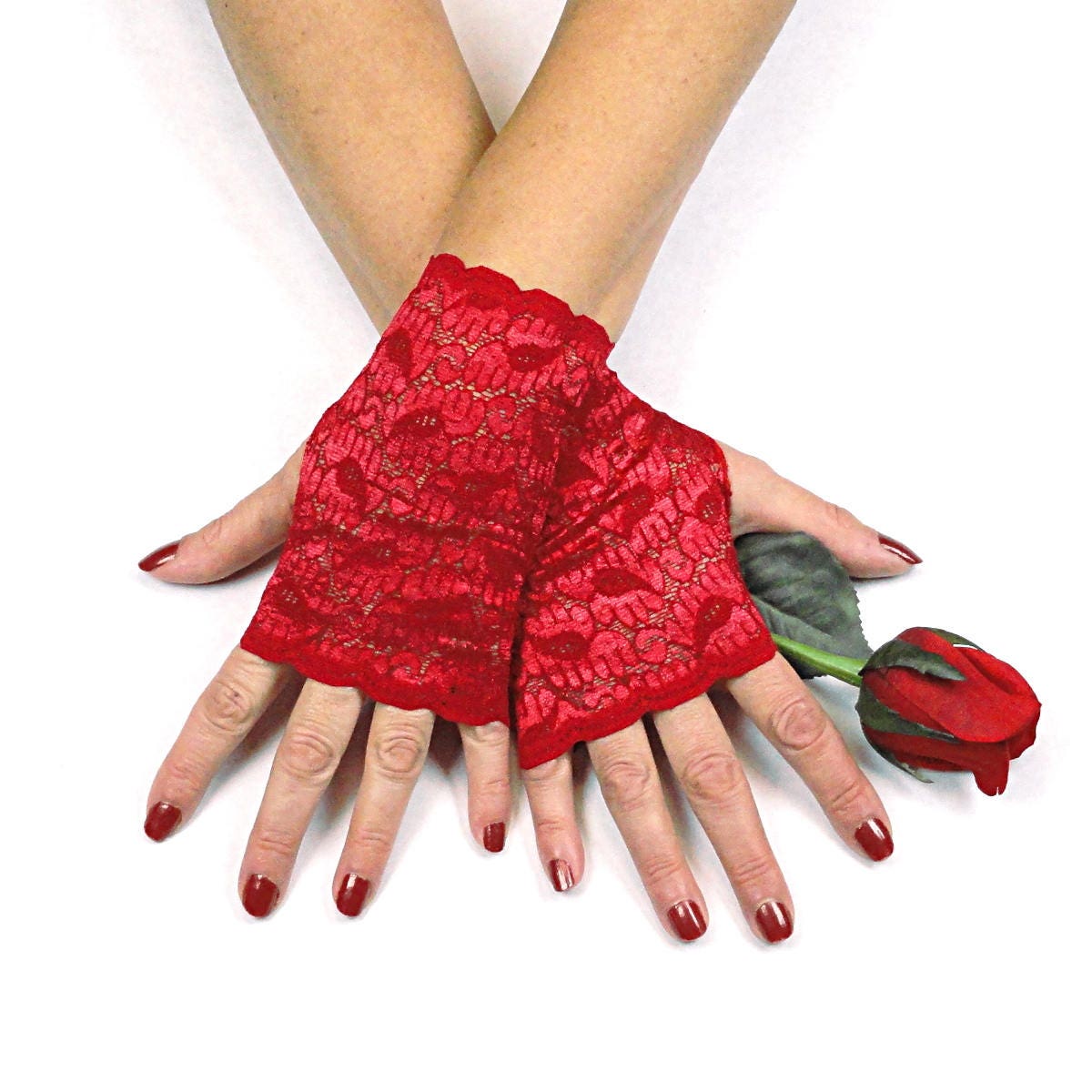 Red Lace Gloves Red Fingerless Stretch Lace Gloves Red Etsy