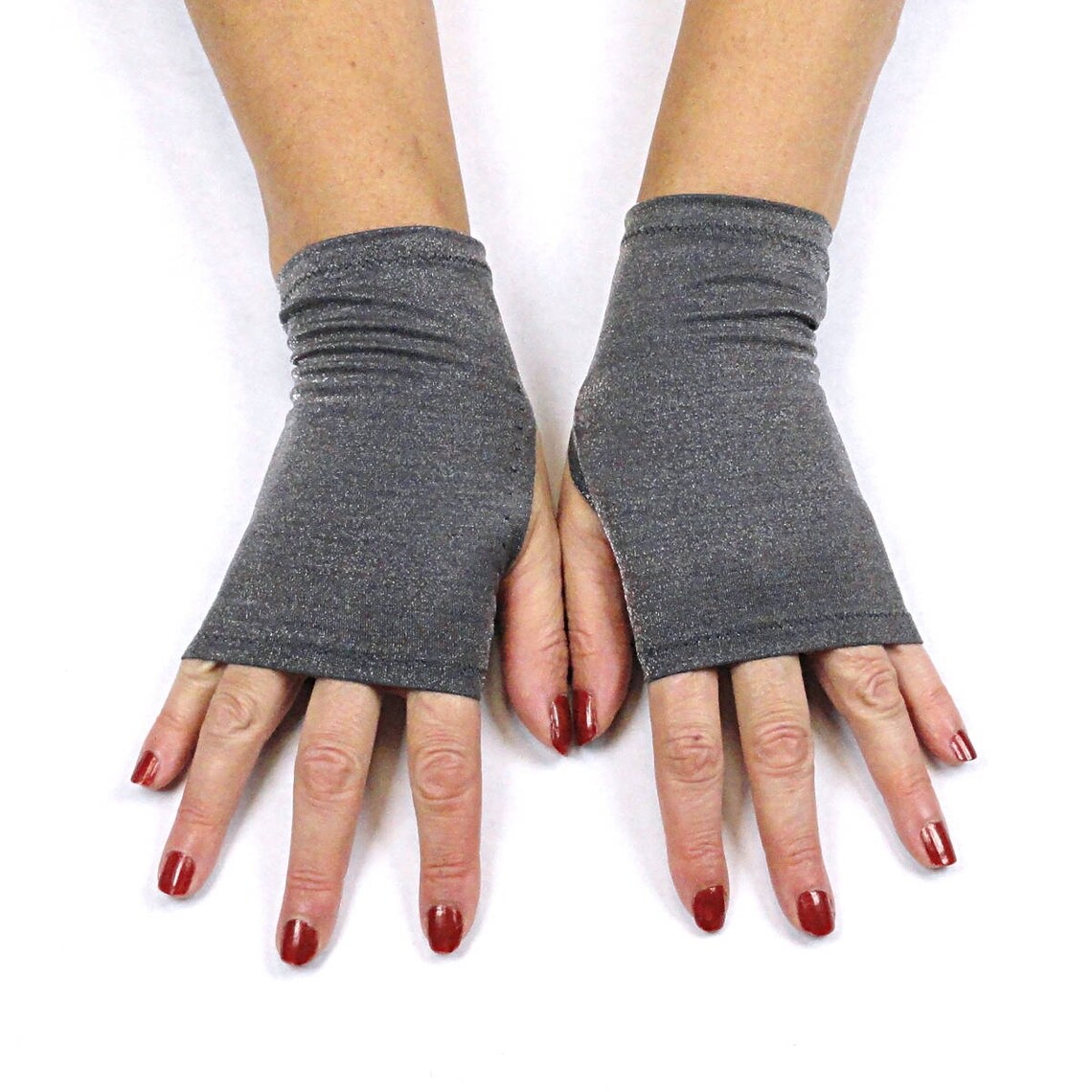 Silver Fingerless Gloves Short Metallic Silver Gloves Etsy