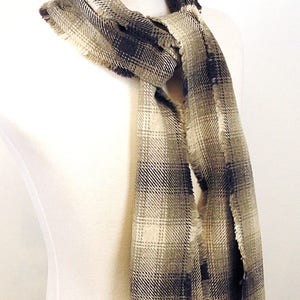 Brown Plaid Scarf Brown, Taupe Plaid Wool Scarf Long Plaid Scarf Plaid Woven Wool Scarf Men's Plaid Scarf Men's Wool Scarf image 3