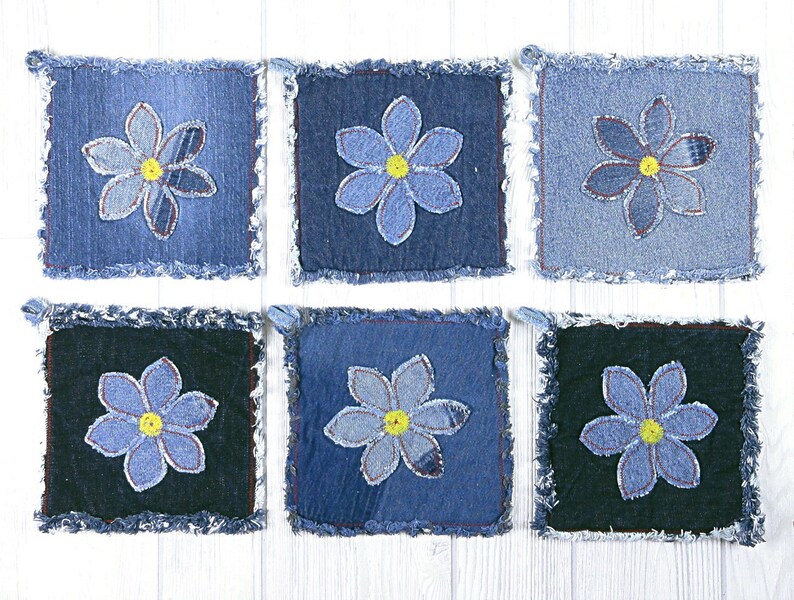 Flower Power Blue Jean Pot Holders Daisy Denim Pot Holders Flower Power Pot Holders Blue Pot Holders Denim Flower Pot Holders image 7