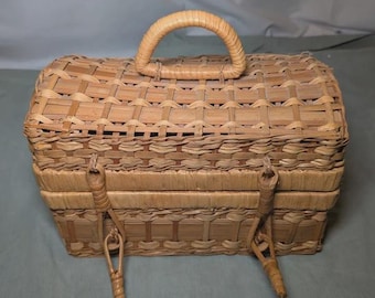 Cesto vintage in rattan intrecciato – stile anni '80 – buone condizioni