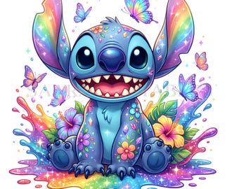 Stich PNG, Rainbow Galaxy Clipart, Cartoon Charakter Shirt Design (Instant Download)