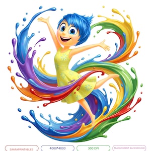 Inside Out 2 Joy PNG, Rainbow Splash Character Art (Digital Download)