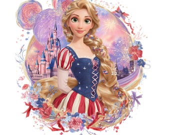 Rapunzel PNG, Prinzessin Charakter Clipart, Prinzessin Shirt für Sublimation, 4. Juli, Instant Download