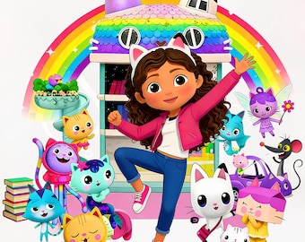 Gabbys Puppenhaus-Geburtstags-Einladung PNG, Gabby Kinder-Party einladen, Pandy druckbare digitale Download