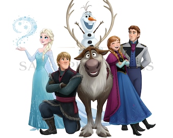 Gefrorene Aquarell PNG, Elsa Anna Olaf Sven Clipart, Gefrorene Geburtstag Shirt Design, Sublimation Sofortiger Download