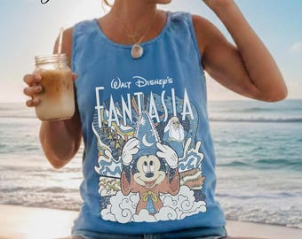 Retro Mickey Fantasia Jersey Tank Top Disney Wizard Mickey Mouse Comfort Colors Tank Top Disney Kids Sleeveless Tops Disneyland Family Trip