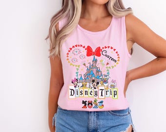 Custom Disney Tank Top, Family Vacation Shirt with Name, Mickey Castle Top, Personalized Disney Trip Tee, Toddler Youth Women Top