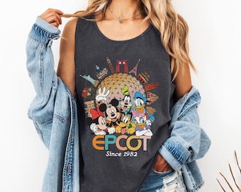 Comfort Colors® Mickey & Friends Epcot Center Since 1982 Tank Top, Disney Epcot World Tour Tee, Epcot Travel Around The World, Family Gifts